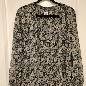 Cabi Peasant Blouse (Medium) Green w/silver flowers